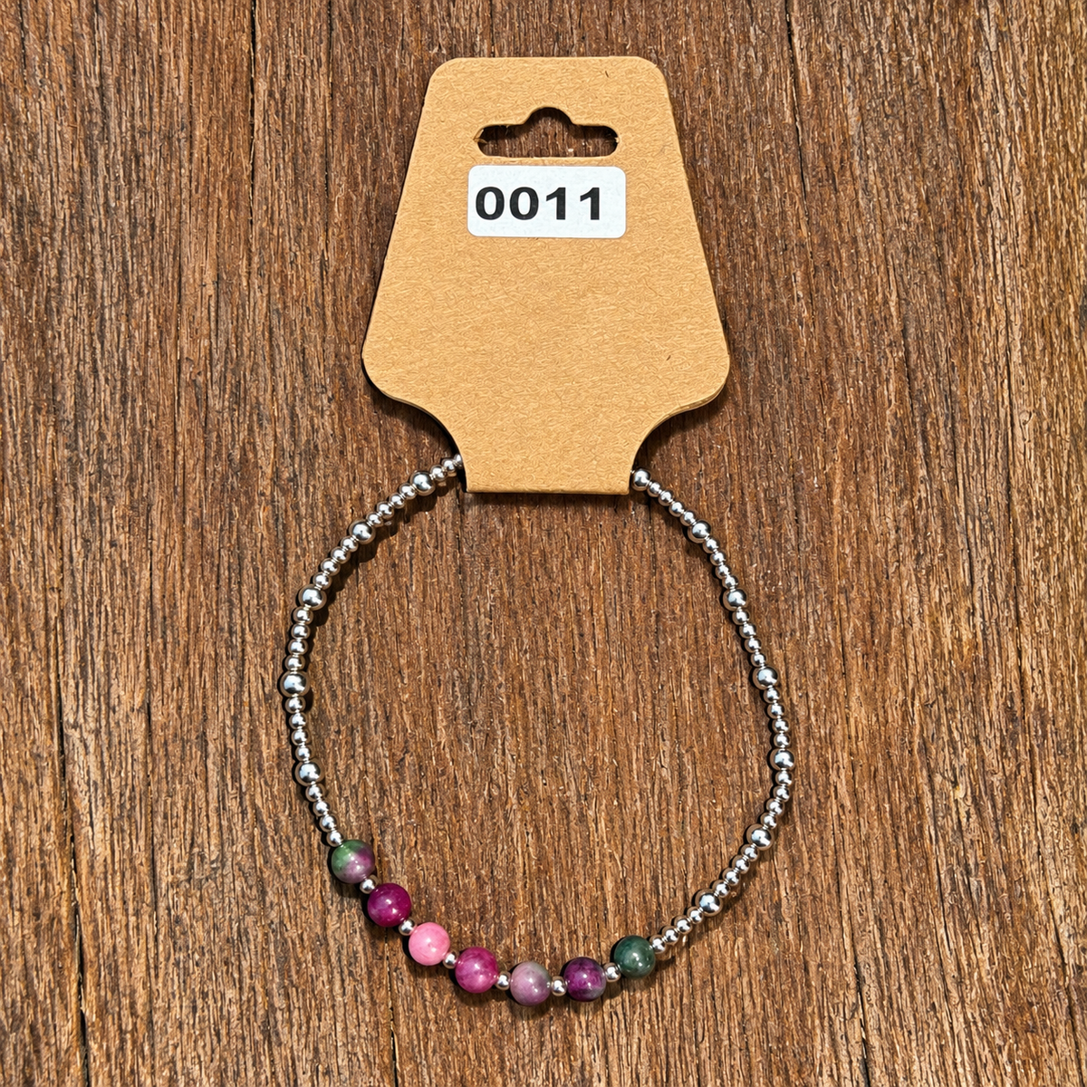 Casual Sterling Silver Bracelet with Pink & Green Persian Stones