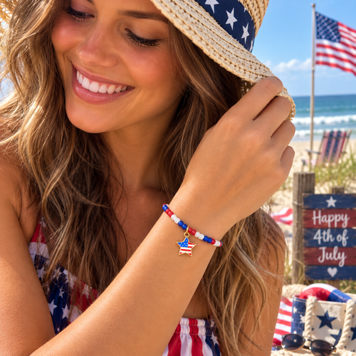 Patriotic Red, White & Blue Matte Glass Bead Bracelet