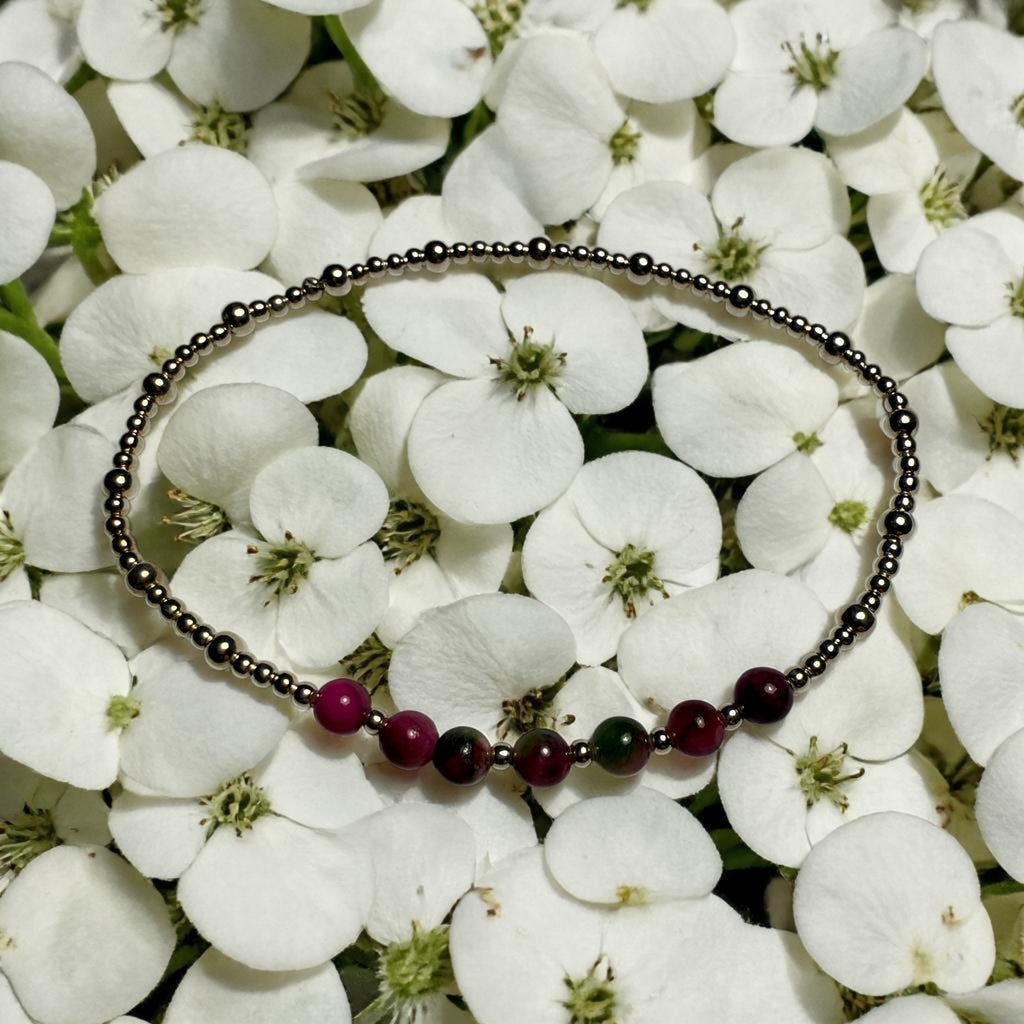 Casual Sterling Silver Bracelet with Pink & Green Persian Stones