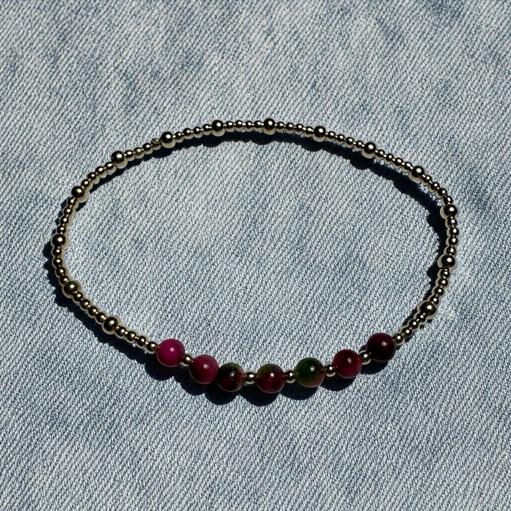 Casual Sterling Silver Bracelet with Pink & Green Persian Stones