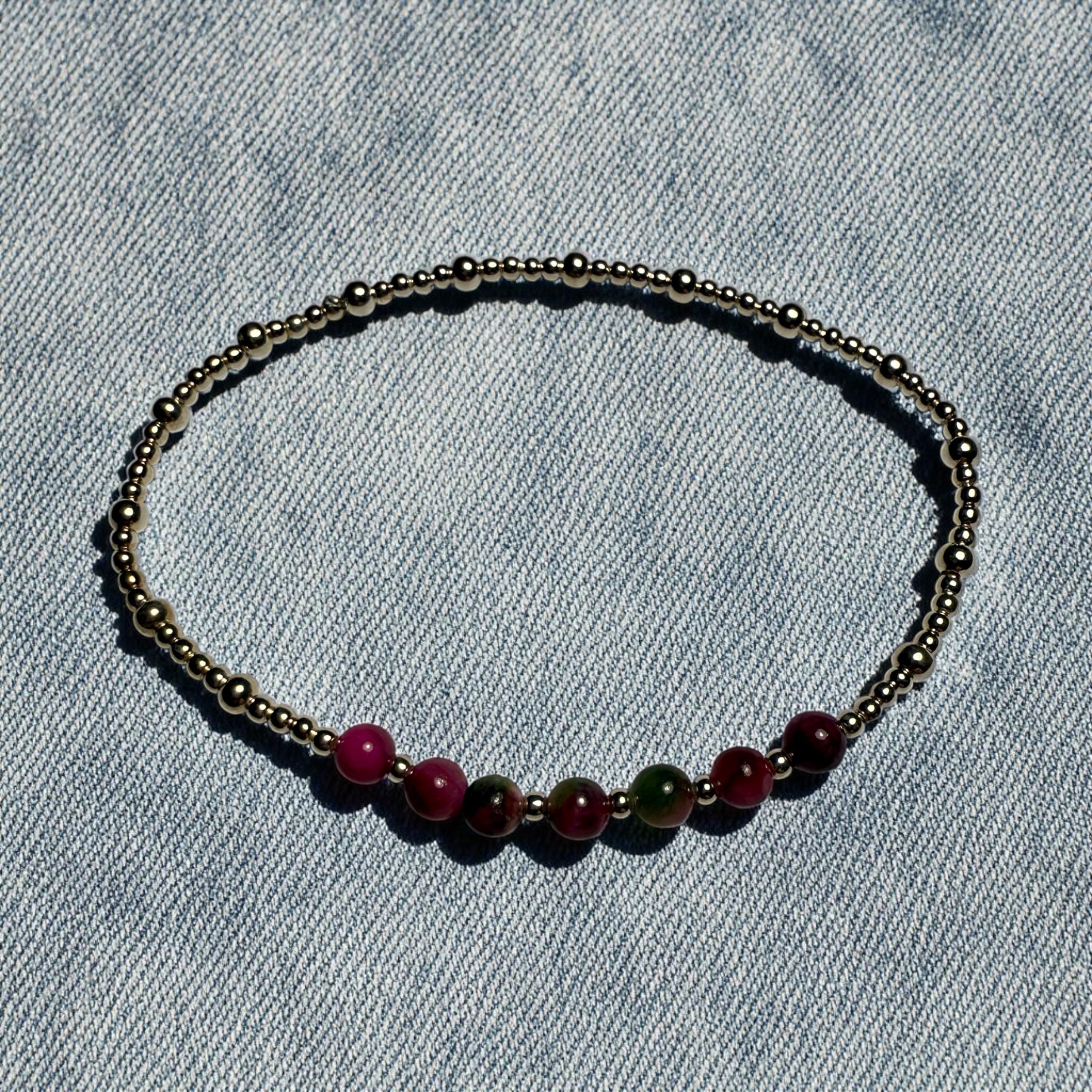 Casual Sterling Silver Bracelet with Pink & Green Persian Stones